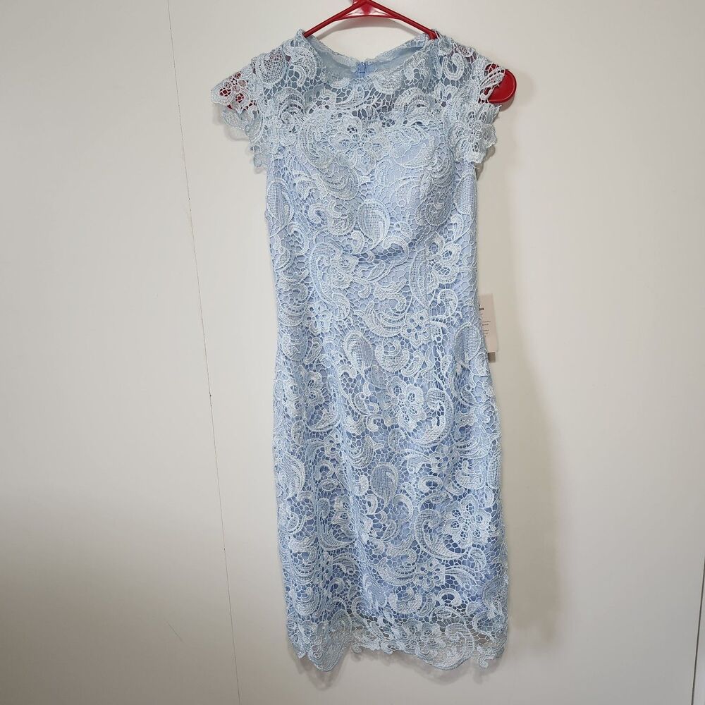 Ballbella Light Blue Lace Sheath Dress Size 2 Cap Sleeve Midi Homecoming Party